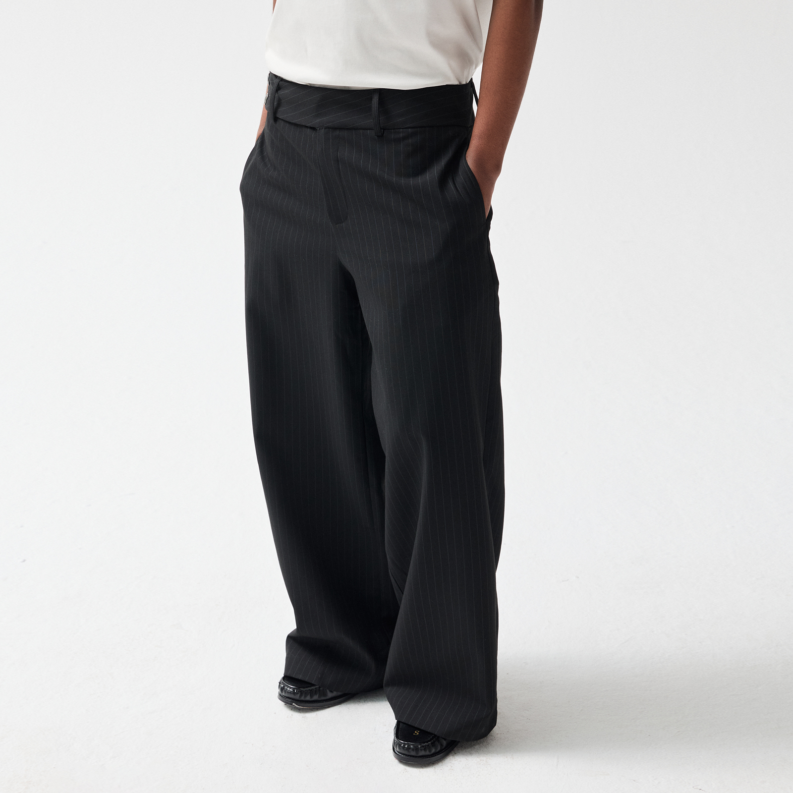 Azure Lisseur 条纹剑道裤竖纹裁片喇叭西裤黑色阔腿裤西装长裤AL - 图0