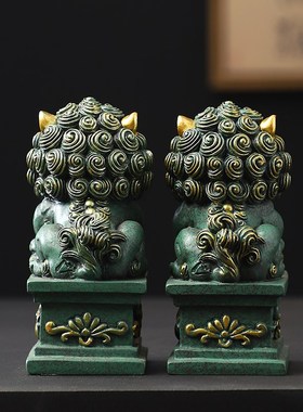 新中式石狮子摆件一对招财镇宅唐狮桌面装饰大门口看门石雕吉祥物
