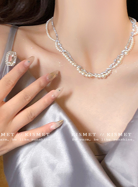 超仙珍珠锆石双层叠戴锁骨链女夏天气质小众高级感项链晚礼服颈链