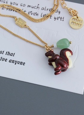 春季新款天然石松鼠锁骨链耳钉