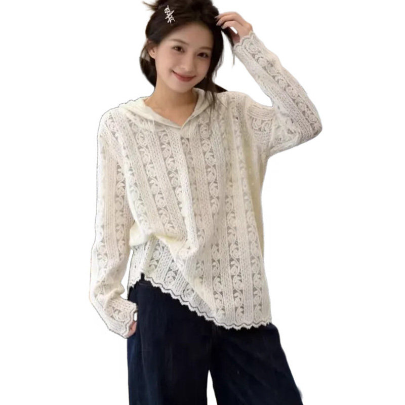 法式气质重工钩花长袖连帽蕾丝衫女开衫春夏季显瘦宽松上衣体恤潮,淘宝优惠券,粉丝福利购,淘宝优惠卷