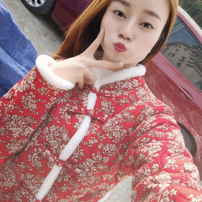 冬季爆款粉色碎花棉袄女加绒加厚棉衣外套家居服睡衣新款网红棉服 - 图2