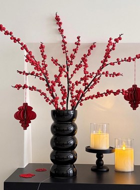 新年喜庆冬青红果彷真花艺装饰品摆件搬家乔迁之喜新婚房软装摆设