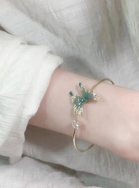 新中式绿色蝴蝶手镯2025小众设计感中国风气质饰品女闺蜜手饰新款