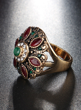 新款波西米亚风时尚红宝石花卉镶钻精致女士饰品亚马逊wish精品