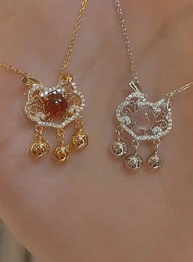 新中式小兔子平安锁项链女轻奢小众兔耳朵铃铛锁骨链闺蜜生日礼物