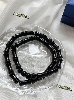 国风黑竹节手链新中式双层竹节小众黑色设计感手串中性风男女同款