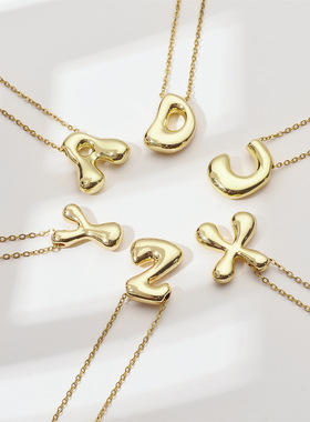 亚马逊热销铜渡泡泡字母吊坠气质感欧美26个英文字母项链女款