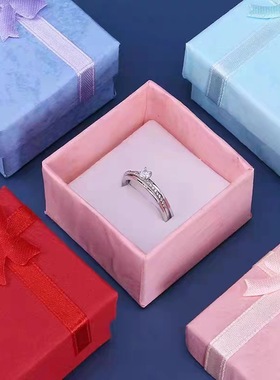 4*4首饰盒印刷人造革纸盒指环盒女式戒指盒编织蝴蝶结法式复古