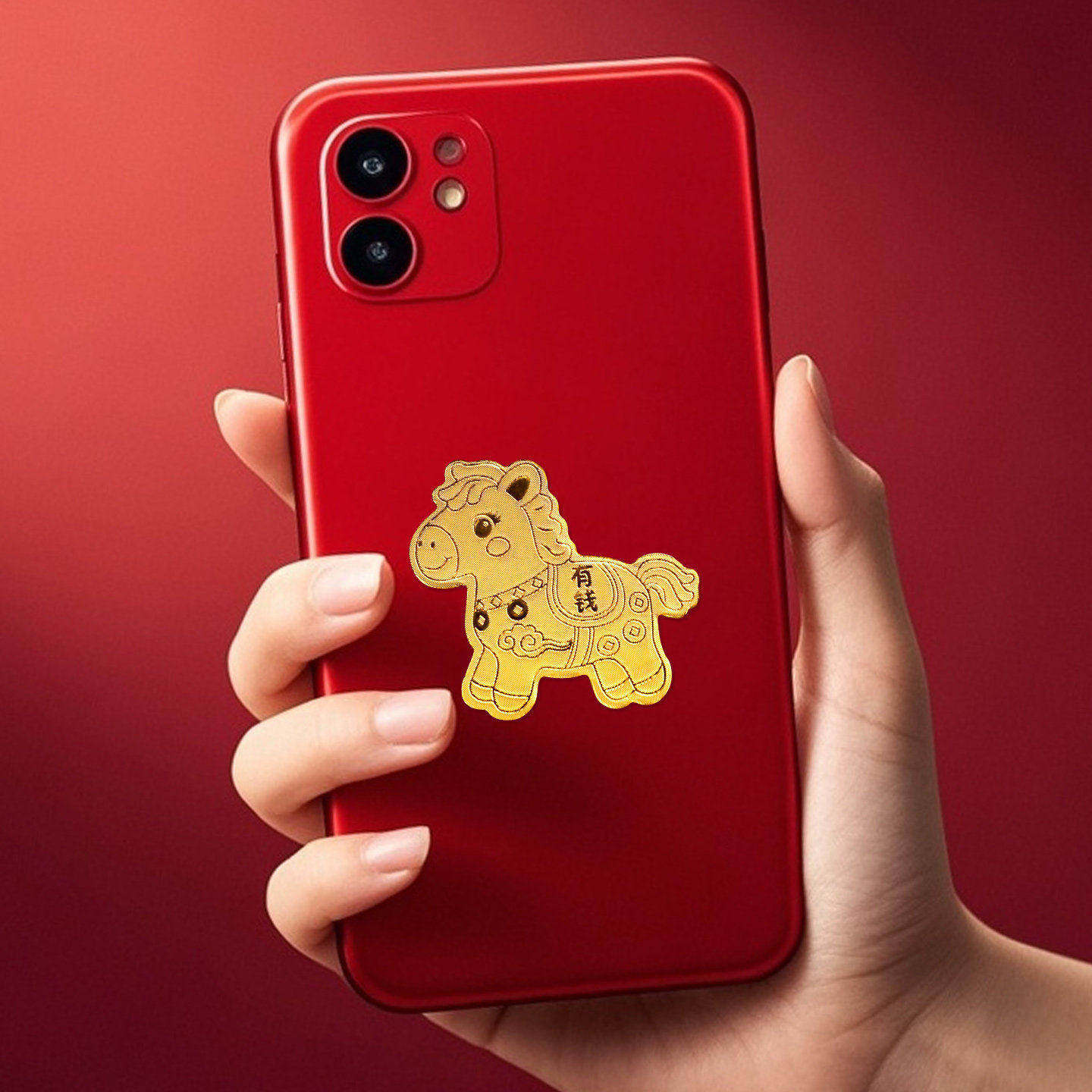 999 pure gold paper mobile phone sticker to make money immediately, horse gold foil sticker, 2026 animal year good luck gift