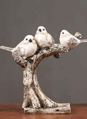 现代创意小鸟装饰品美式家居客厅雀上枝头摆设样板间书房摆设品