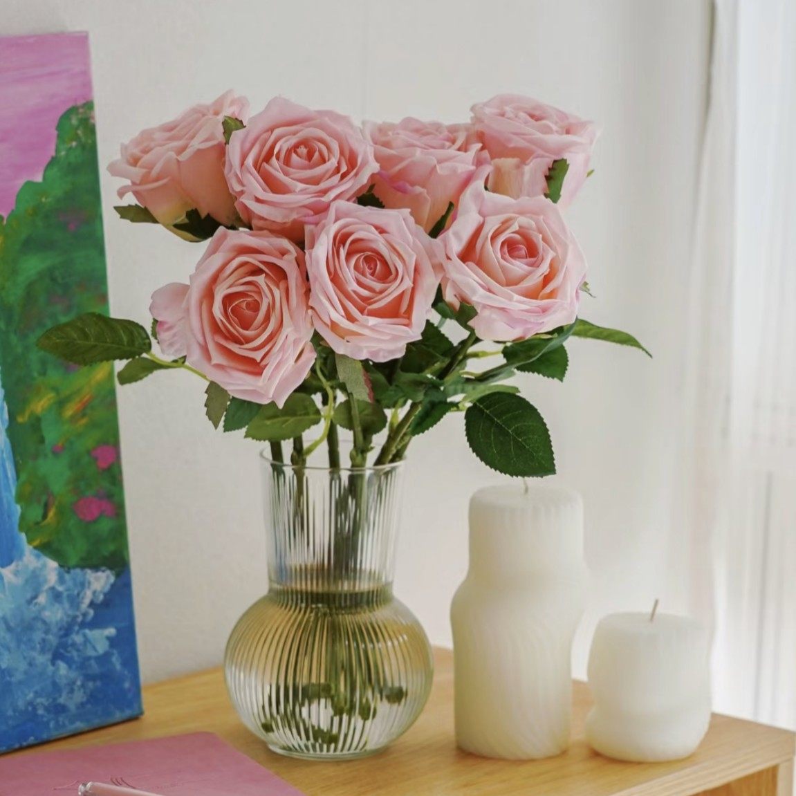 欧月保湿玫瑰花装饰花卉仿真花高档客厅电视柜餐桌塑料花假花摆设,淘宝优惠券,粉丝福利购,淘宝优惠卷