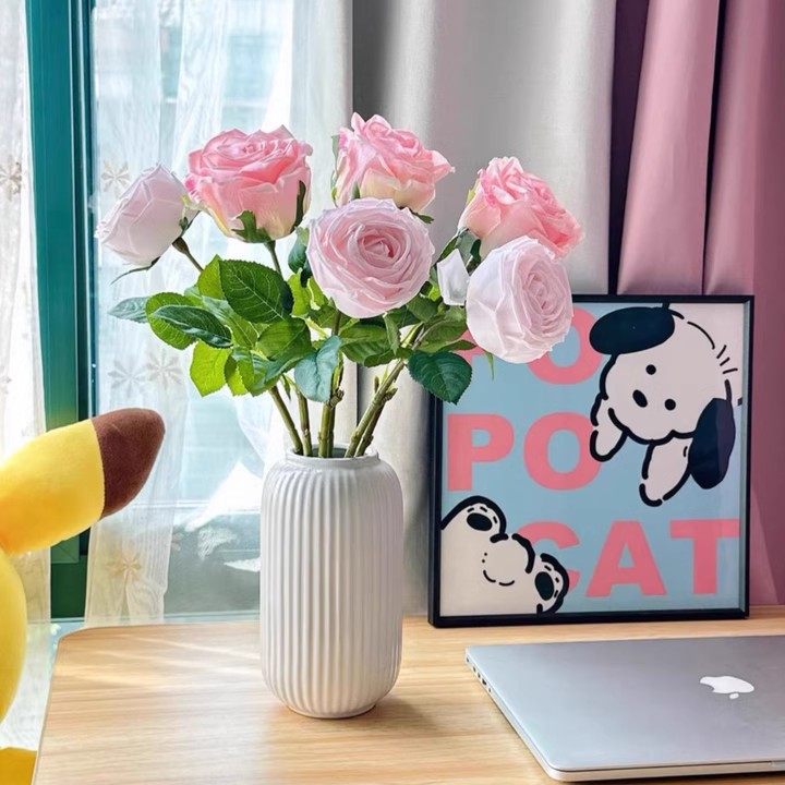 欧月保湿玫瑰花装饰花卉仿真花高档客厅电视柜餐桌塑料花假花摆设,淘宝优惠券,粉丝福利购,淘宝优惠卷