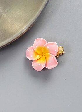 甜美粉色花朵树脂夹子发箍中长发