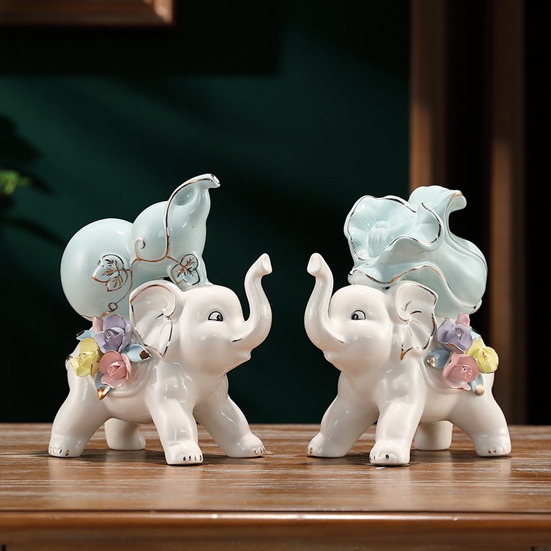 陶瓷葫芦白菜象招财摆件家居客厅电视柜酒柜办公室摆设创意工艺品 - 图2