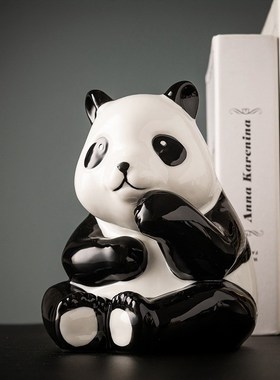 可爱陶瓷仿真熊猫公仔摆件玄关客厅电视柜酒柜装饰品桌面乔迁礼品