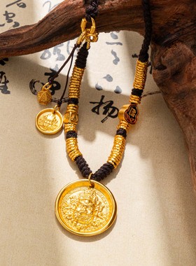 新中式民族风编织串珠金色项链
