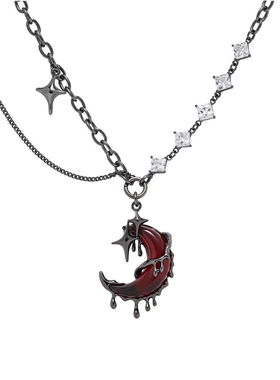 不对称玫红月亮项链女秋冬高级感新款毛衣链ins时尚吊坠2025新款