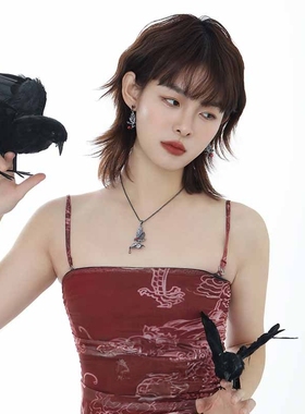 原创设计小众乌鸦玫瑰项链女暗黑哥特风颈链时尚高级感轻奢锁骨链