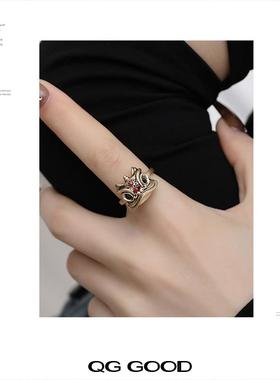 甜酷辣妹设计感高级戒指新中式国风中国新年醒狮个性精致指环金色