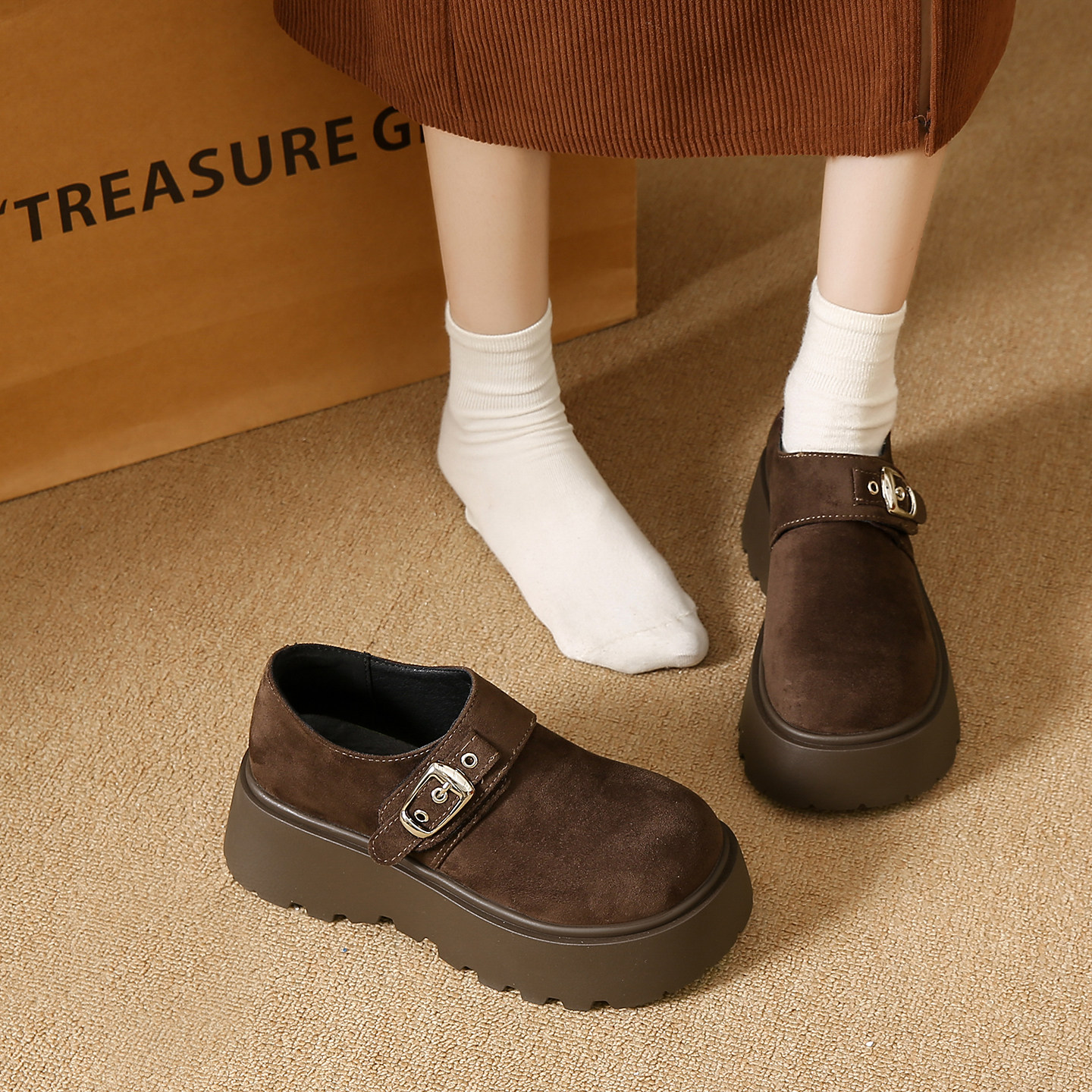 厚底增高全包勃肯鞋女款2025秋冬新款复古一脚蹬懒人松糕乐福单鞋,淘宝优惠券,粉丝福利购,淘宝优惠卷