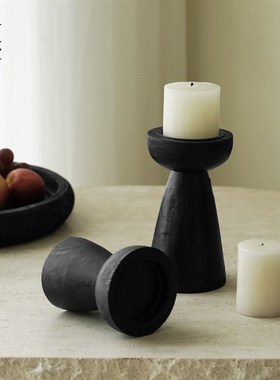 栗石复古新中式黑色碳化木圆形托盘民宿茶室干果盘茶台