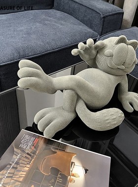 现代简约植绒动物咖啡猫雕塑儿童房客厅酒店样板间装饰品