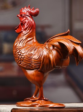花梨木雕鸡摆件木头鸡实木鸡生肖红木公鸡家居客厅装饰摆设工艺品