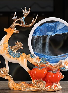 简约现代招财鹿事事如意沙漏流沙画玄关酒柜品
