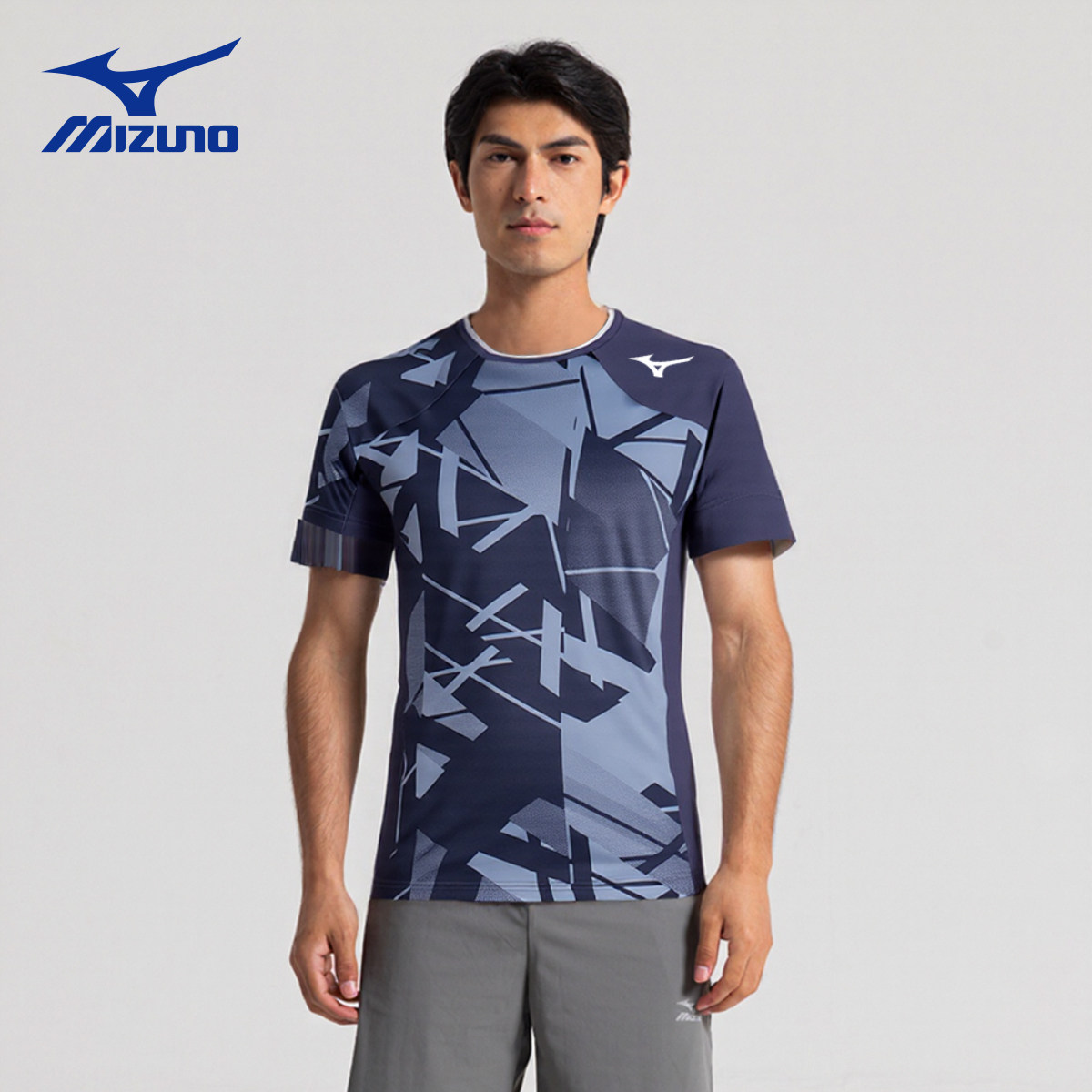 Mizuno美津浓网球服男短袖速干透气运动上衣白色几何图案吸汗T恤,淘宝优惠券,粉丝福利购,淘宝优惠卷