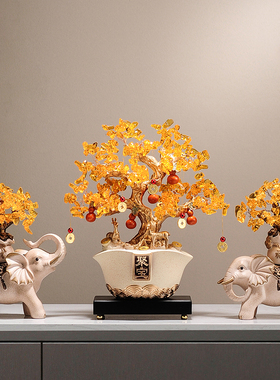 伽行图发财树摆件招财聚宝盆