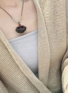 沉香木荷花风吊雕刻锁平安天然简约毛衣可坠长短文艺