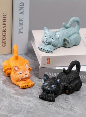厂家跨境新款卡通小猫伸懒腰树脂工艺品书桌摆件装饰品