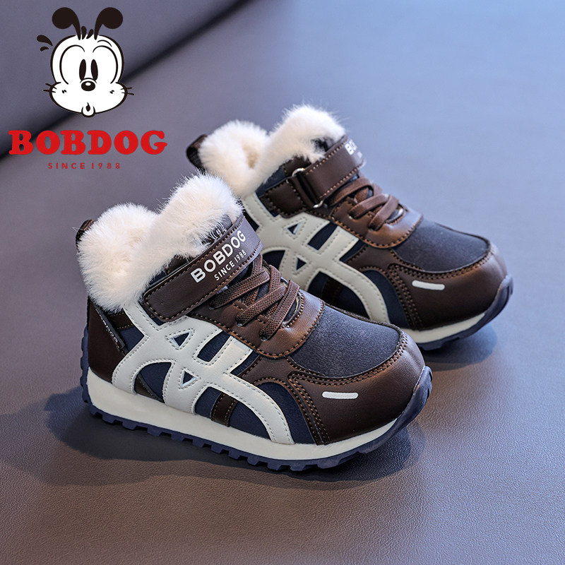 巴布豆雪地靴2025秋冬高帮男童加绒大棉皮面爆款阿甘鞋女孩百搭鞋,淘宝优惠券,粉丝福利购,淘宝优惠卷