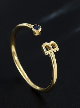 榕树下s925银字母彩色锆石戒指女简约精致爆款开口可调节指戒