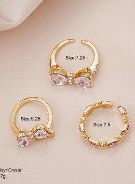 闺蜜戒指三人小众设计心形戒指精致易接近豪华戒指开口可调食指戒