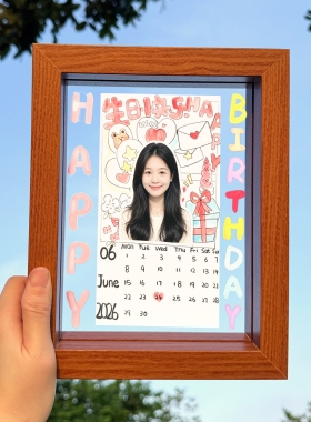 手绘涂鸦生日照片定制相框拍立得透明立体摆件周年纪念礼物送闺蜜