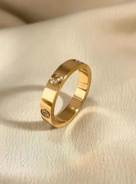 钛钢六钻戒指时尚个性潮钢圈精致冷淡风食指环情侣对戒  厂家直批