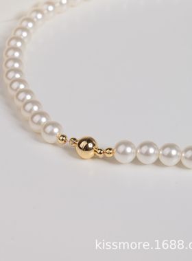 琛墨个性时尚灰色人造珍珠项链圆形半球磁铁锁骨链冷淡风颈链