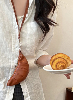 新款挂脖软皮牛角包韩版百搭零钱钥匙包高级感质感迷你饺子包项链