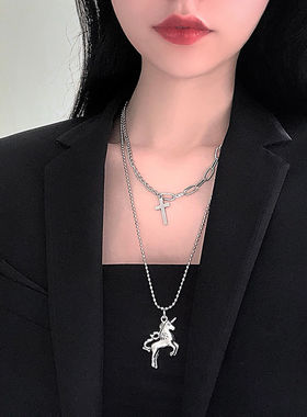 YH~朋克冷淡风女式圆珠链独立包装黑色几何型简约韩月光石项链