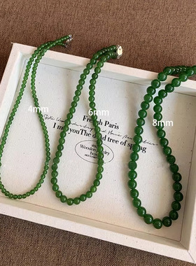 绿色玉髓串珠玛瑙项链百搭高级感小众女秋冬新中式锁骨链颈链饰品