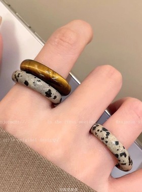 虎眼石天然戒指秋冬复古时尚食指气质个性优雅ins百搭斑点指环