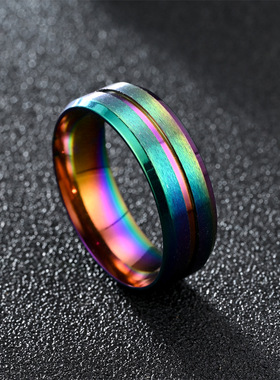 欧美新品 8MM宽中间凹槽磨砂男士不锈钢戒指欧美简约款饰品