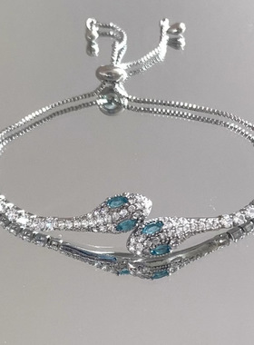 新款冰蓝色灵蛇小红书满钻灵蛇手链抽拉手饰高级