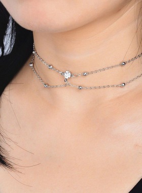 Ciseonik 欧美风辣妹ins性感束颈镶钻项链饰品 铜珠网状身体链女