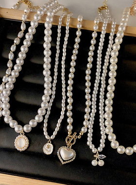 法式复古珍珠项链饰品女时尚气质百搭简约锁骨链高级感毛衣链