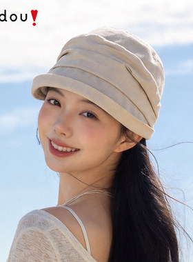 AJIDOU阿吉豆帽子女卡其日系慵懒风复古褶皱防晒氛围感堆堆帽盆帽