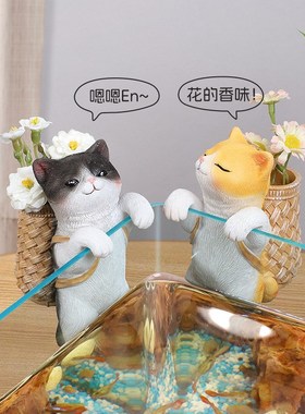 猫咪鱼缸装饰造景摆件可爱治愈系户外庭院微景观摆设田园花盆造景