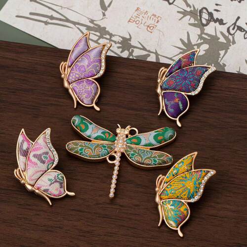 纤纤宋锦手工diy古风蜻蜓吊坠挂件胸针底胚配件材料 包布贴皮空托 - 图0